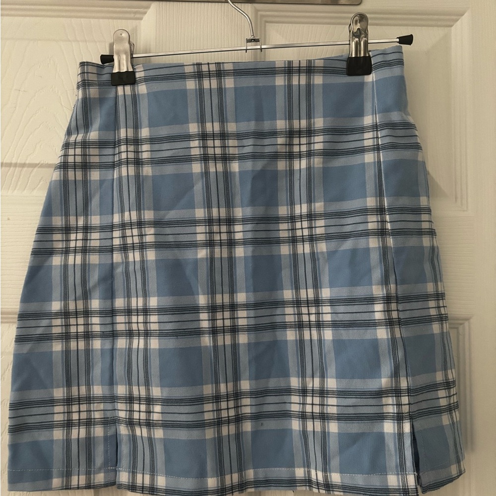 Brandy Melville Blue and White Plaid A-Line Skirt